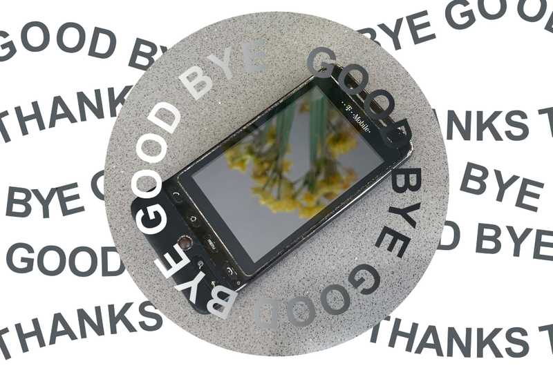 a photo of a  HTC Hero phone image featuring crisscrossing text